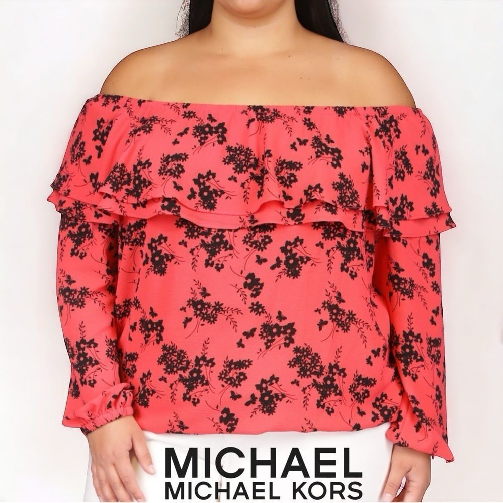 MICHAEL Michael Kors Plus Size Stadium Ruffle OFF THE SHOULDER Top Size 3X